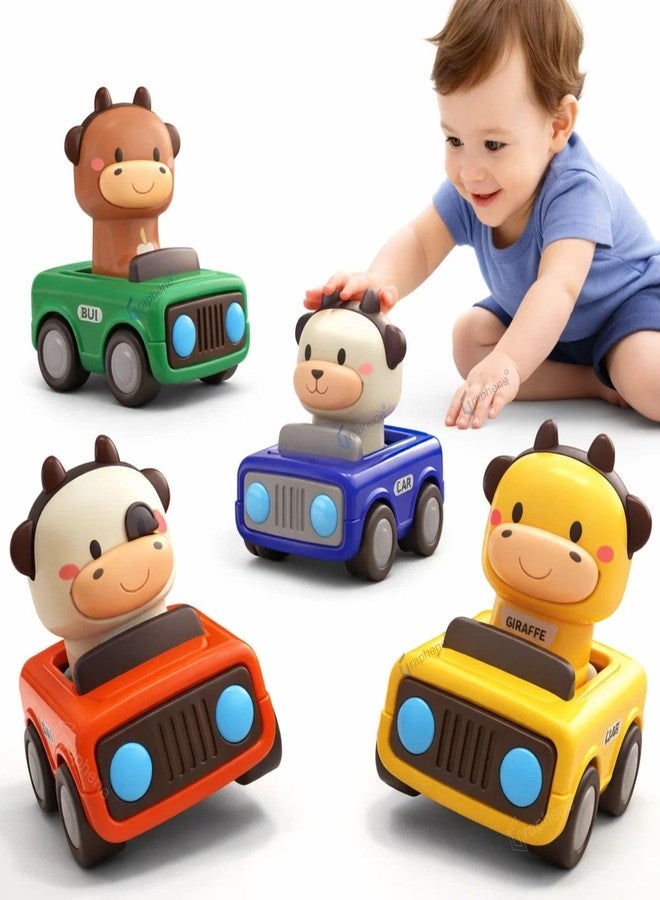 GRAPHENE Press & Go Cars Toys Toddlers Friction-Powered Animal Mini Racing Infant Play Vehicle Set Push & Go Early Learning Fun Toy for 6-9-12-18 Months Birthday Gifts Boys Kids- Multicolor Pack of 4 - Image 1
